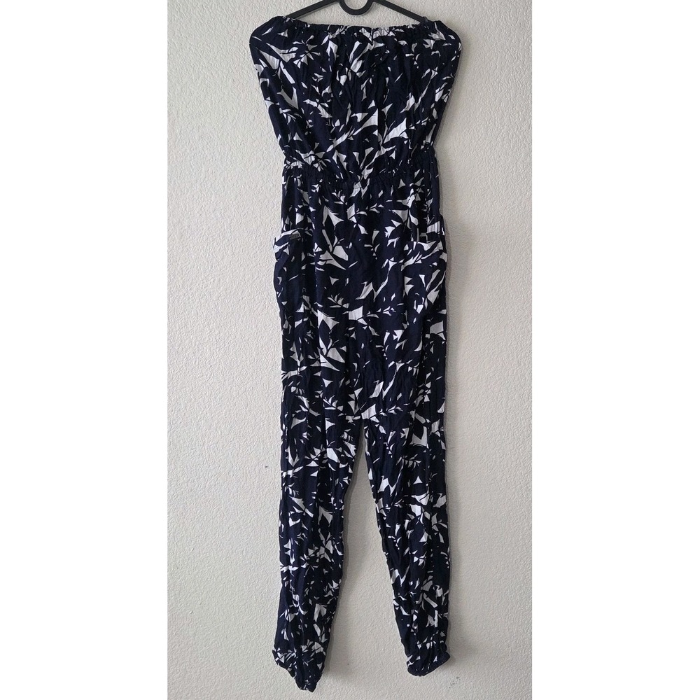 Roxy Women's Navy White Tropical One-Piece Jumpsuit Pantsuit Tube Top Size Small